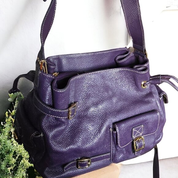 NWOT MAXX NY Plum Purple Pebble Genuine Leather w Gold Hardware Floral I… - Picture 1 of 17